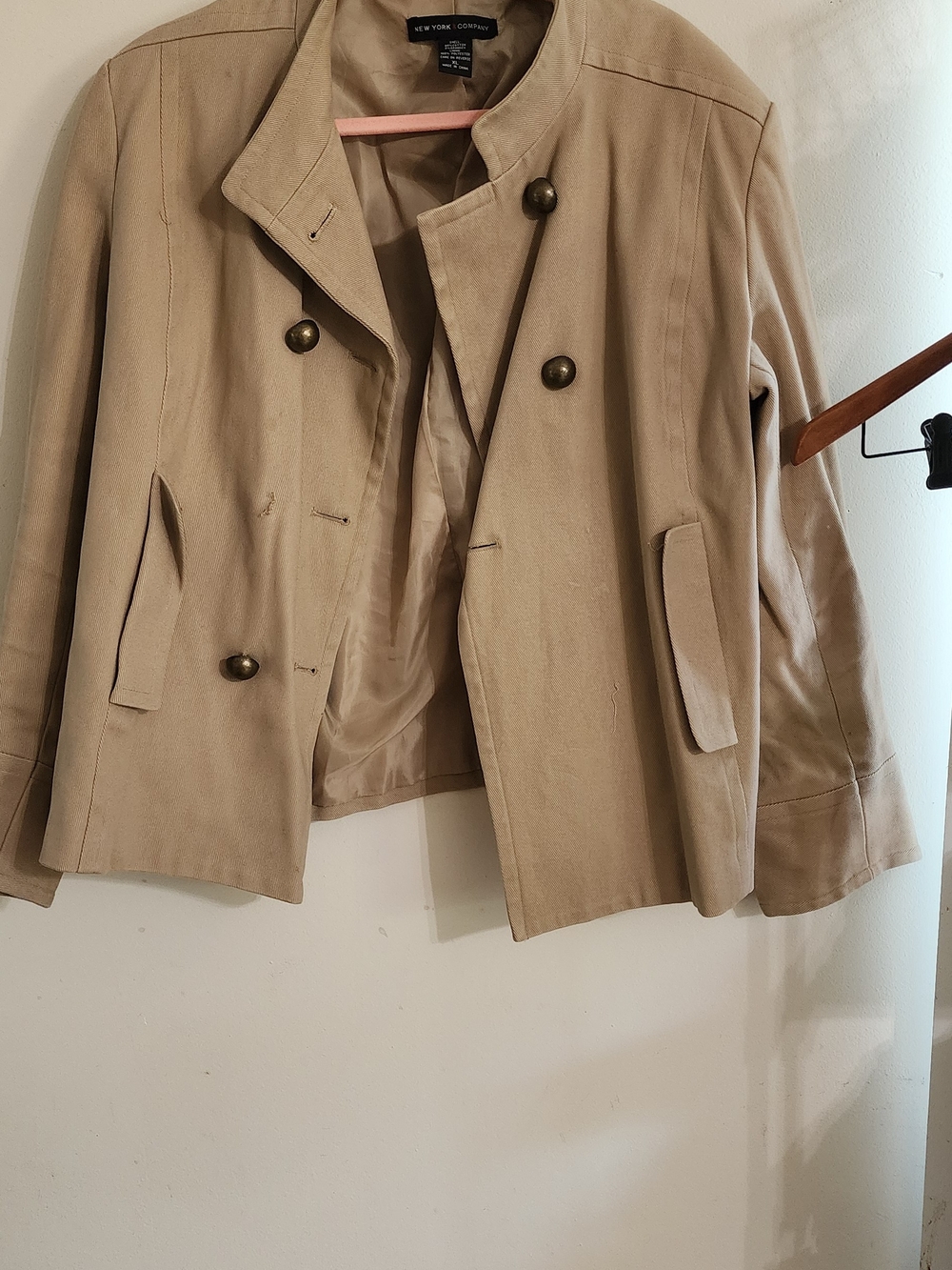 New York & Company Women's Beige Double-Breasted Jacket